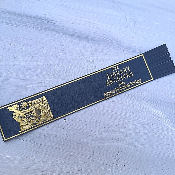 Genuine Leather Bookmark Gold Embossed Library Archive Fringed Blue - Picture 3 of 16